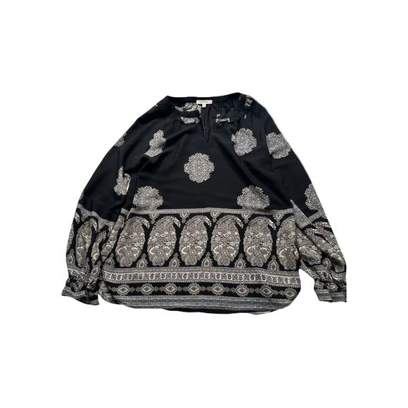 PLEIONE Women XS Flowy Blouse Top‎ Shirt Floral Pattern Cottagecore Black (273) - Picture 1 of 8